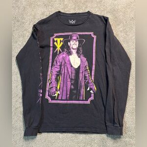 WWE T Shirt Mens S Undertaker Fire Black Purple Deadman Long Sleeve Wrestling